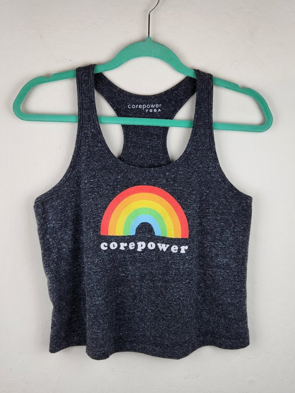 CorePower Yoga Rainbow Racerback Tank Top Heather Gray sz S